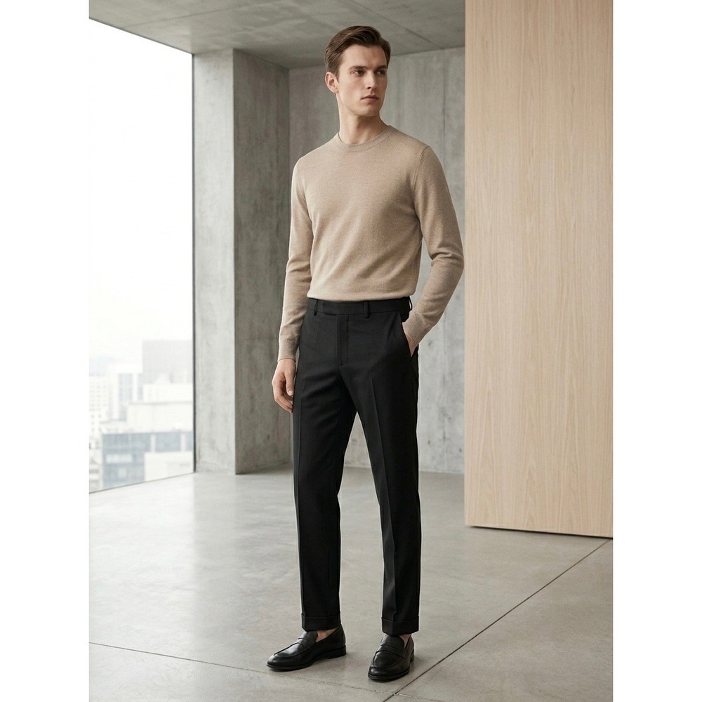 COS Mens Black Tailored Straight Leg Cotton Trousers Pants Size 36R
